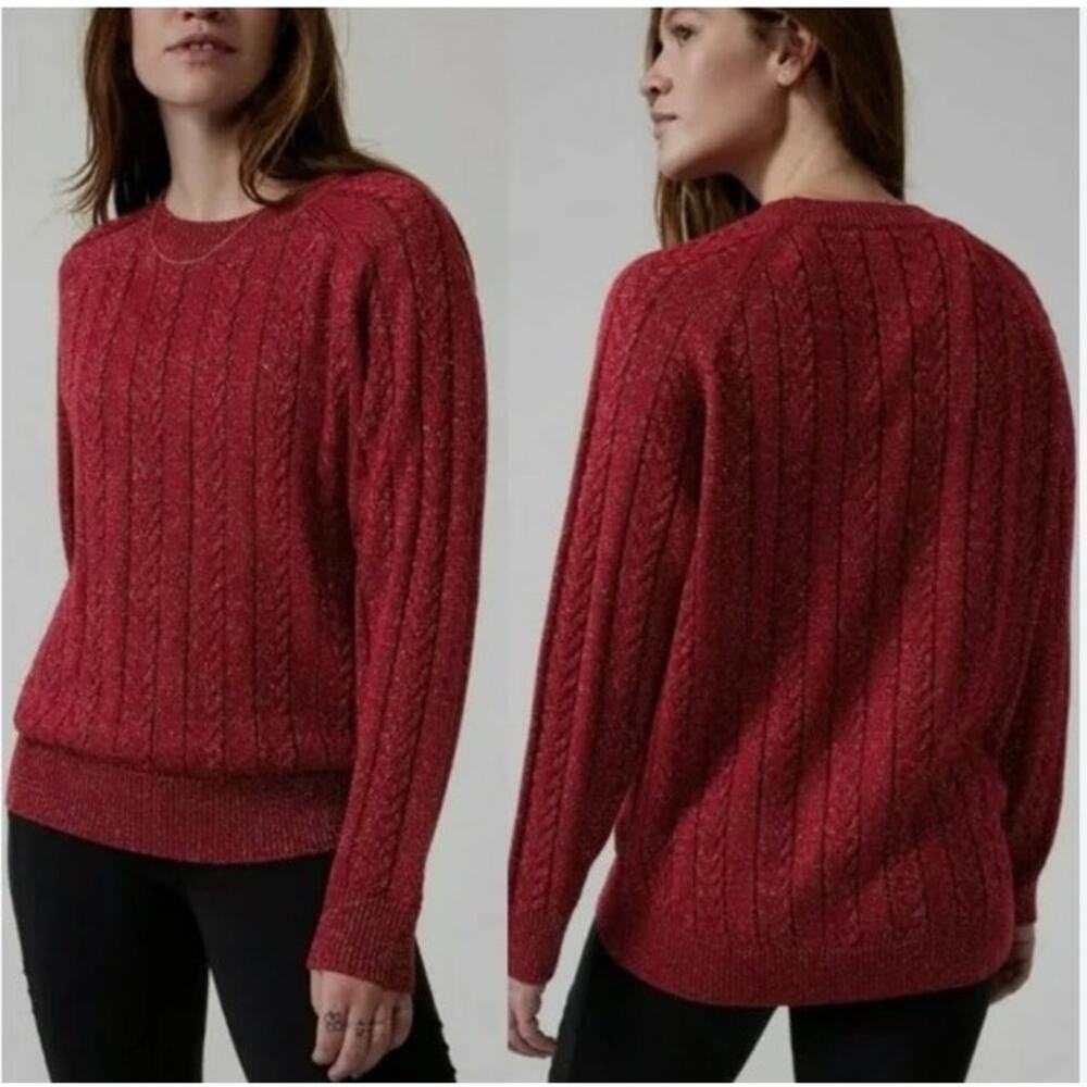 Athleta Crossroads Crew Sweater Red Silver Wool Blend 1X